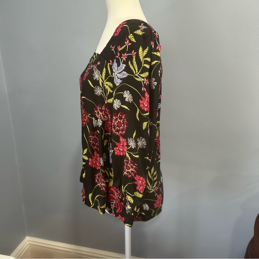 Left Coast Dolan babydoll top Black Floral Square neck womens Size Small boho - Picture 11 of 16